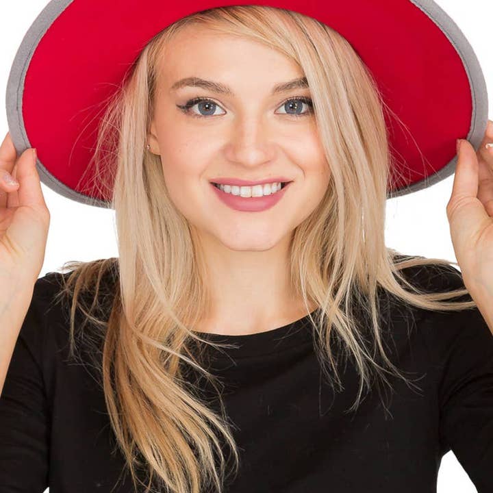 Cap Zone - Wholesale Fedora - Women's - Red Bottom Black Belt Rancher Hat Wide Brim25