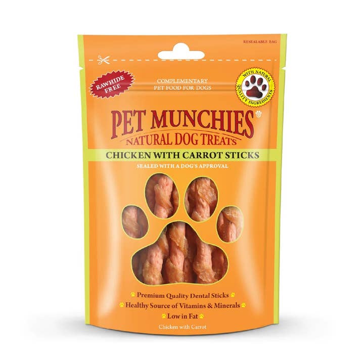 Pet Munchies Chicken & Carrot Sticks 80g for wholesale by Victory Pet Products Ltd