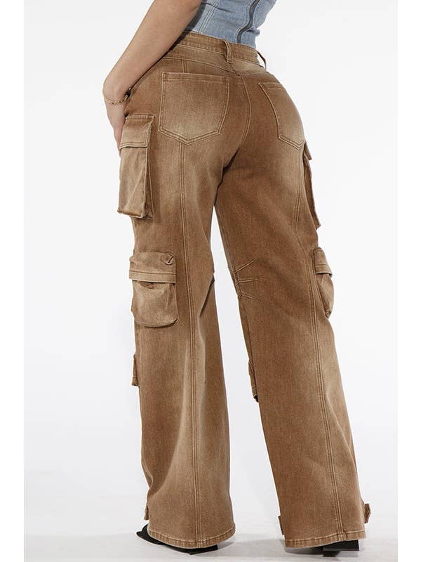 Rehab Lab - Wholesale Jeans - Women's - COLOR WASHED OVERSIZED FIT DENIM CARGO PANTS