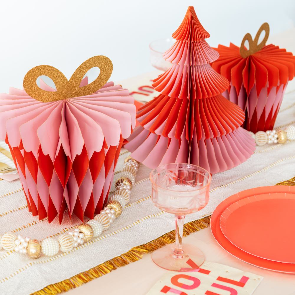 Jollity & Co. + Daydream Society - Wholesale Christmas Decoration - Pink & Red Tree Honeycomb Set3