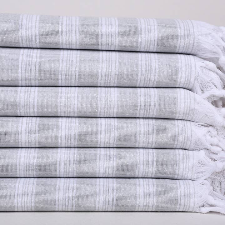 Organic Turkish Towels - Wholesale Beach Towel - Beach Towel, Light Gray Striped Towel, Pool Towel2