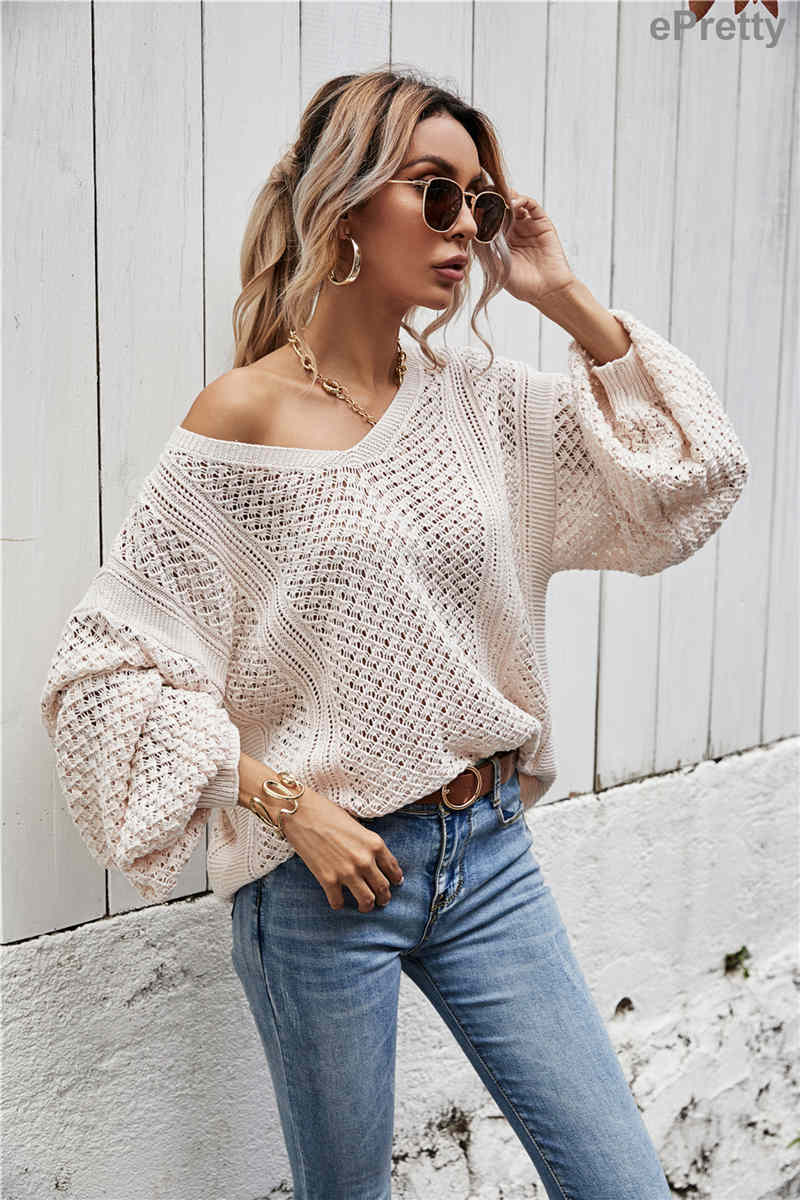 ePretty - Wholesale Knit Sweater - Women's - SZ53-SW6019 Open Knit Slouchy V-Neck Sweater9