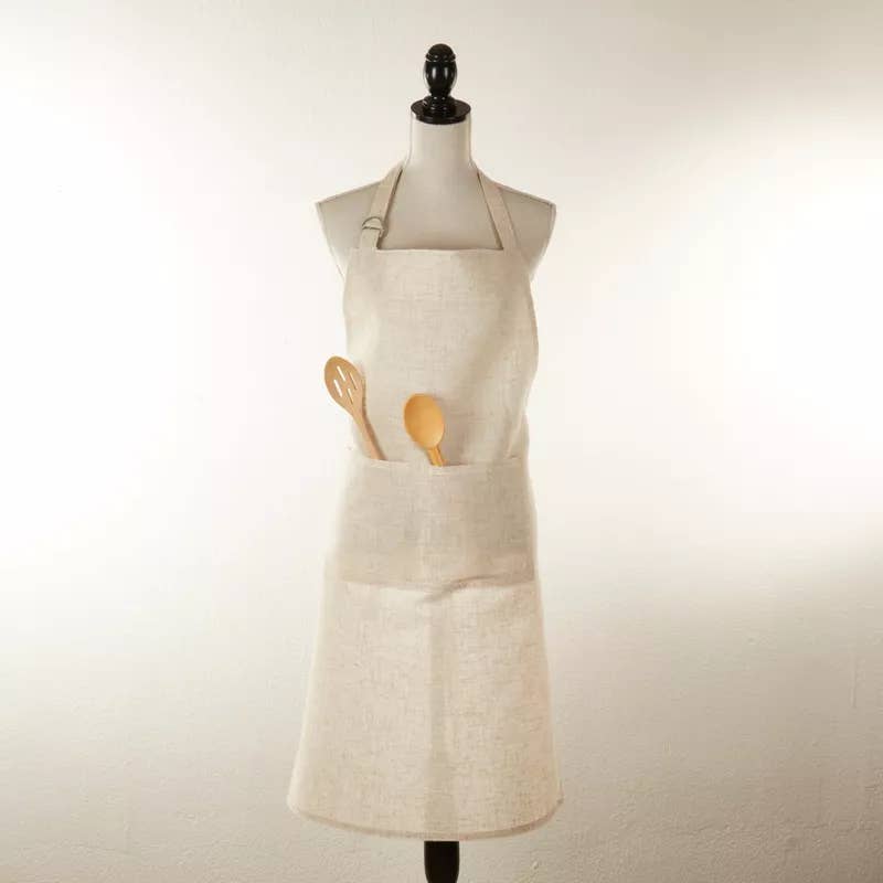 Fennco Styles - Wholesale Apron - Natural Linen-Blend Full-Sized Apron with Front Pockets