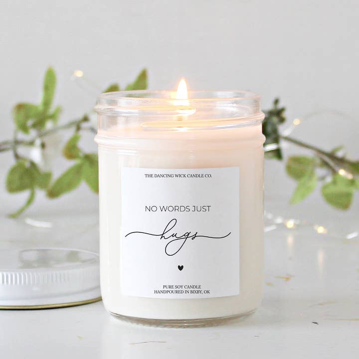 THE DANCING WICK CANDLES - Wholesale Jar/Filled Candle - No Words Just Hugs Candle / Warm Wish Scent / Sympathy Gift