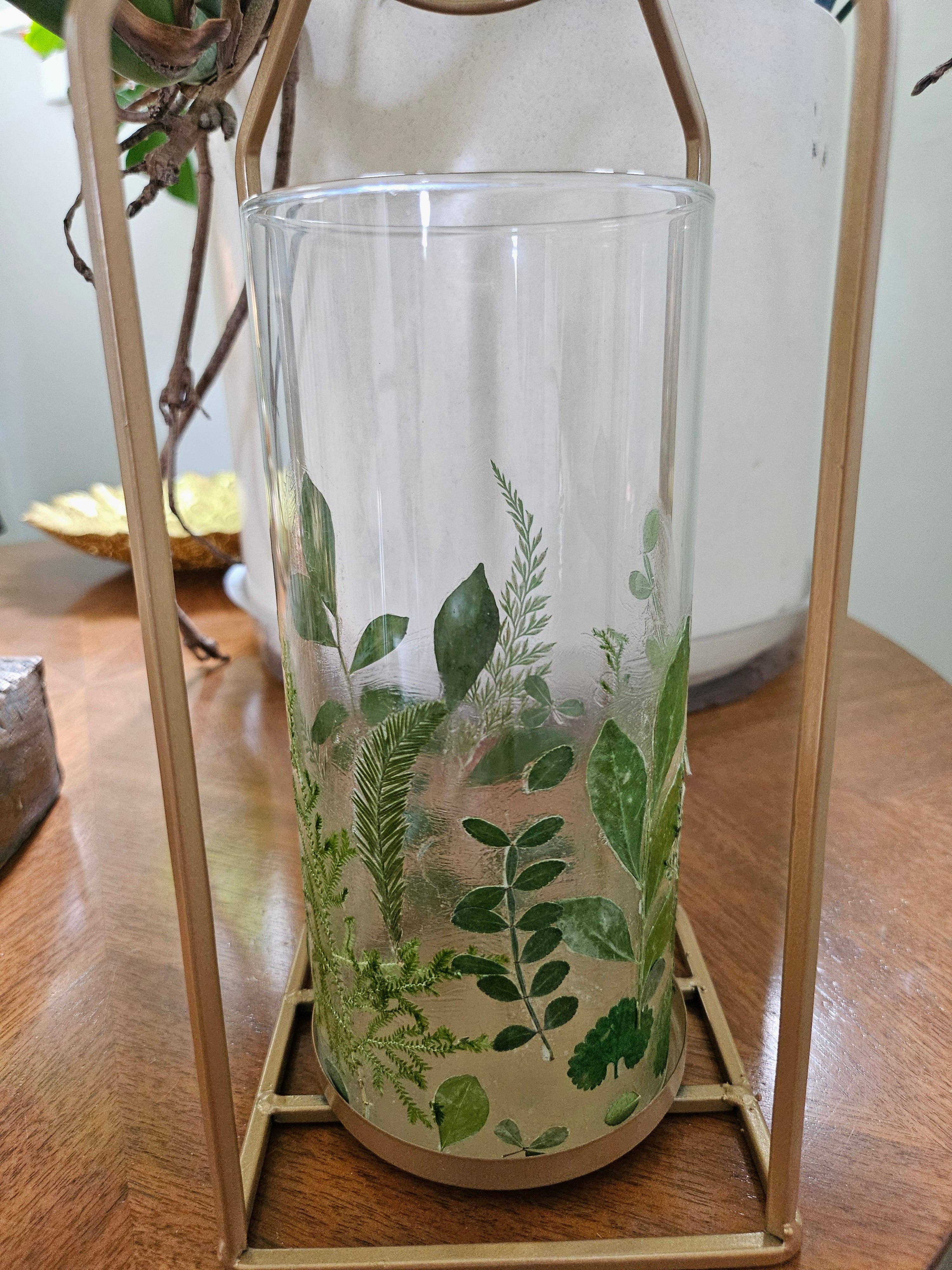 Jungle Relics - Wholesale Lantern - Verdant Canopy Gold Lantern: Pressed Flower Gold Candle Lantern1