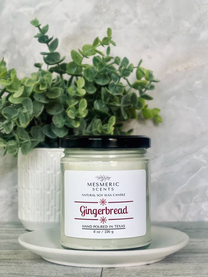 Gingerbread - 8 oz Glass Soy Candle for wholesale by Mesmeric Scents