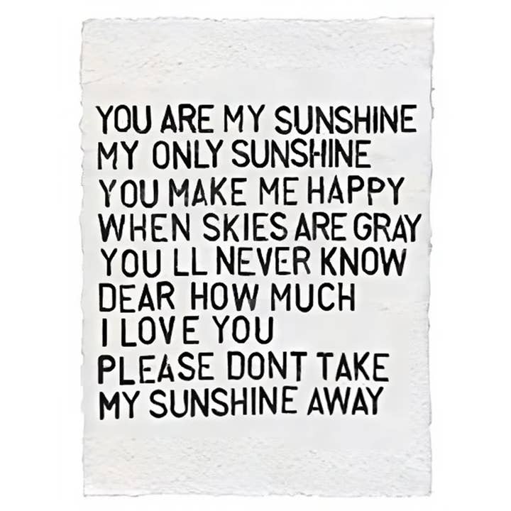 Sugarboo & Co - Wholesale Art Print - Handmade Paper Print - You Are My Sunshine - 12"x16