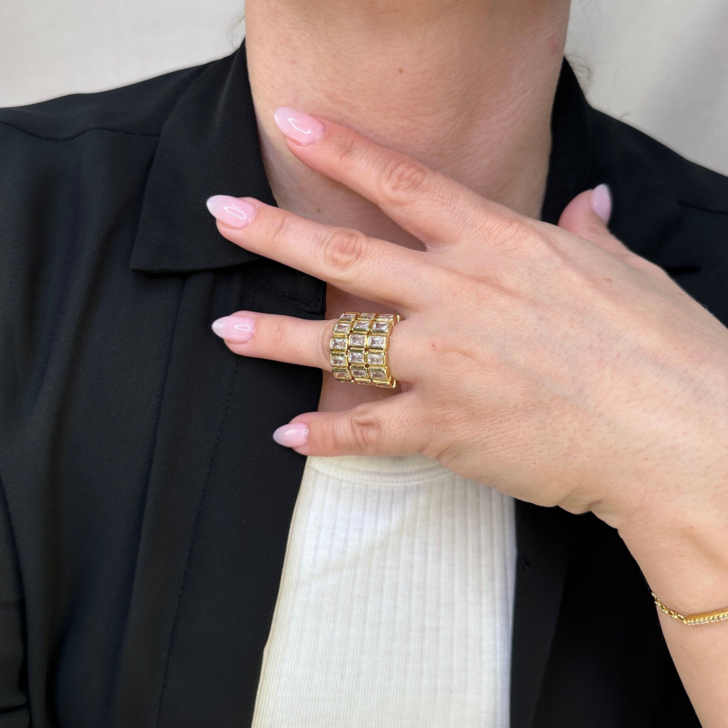 GoldFi - Vente Bague avec plusieurs pierres - Bague d'éternité remplie d'or 18 carats en zircone cubique épaisse5