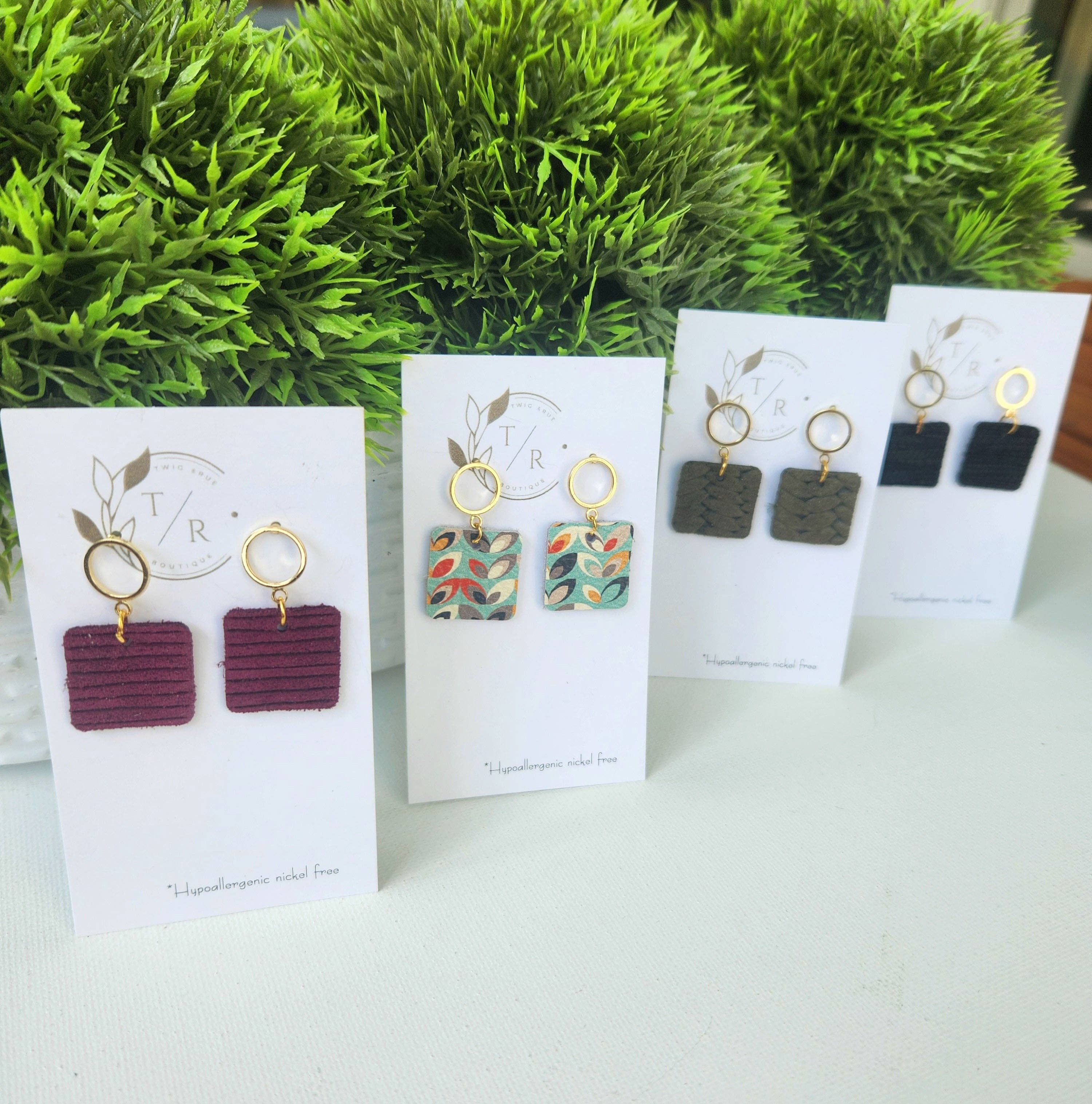 Twig & Rue boutique - Wholesale Dangle Earrings - Adele| Leather and gold mini dangles2