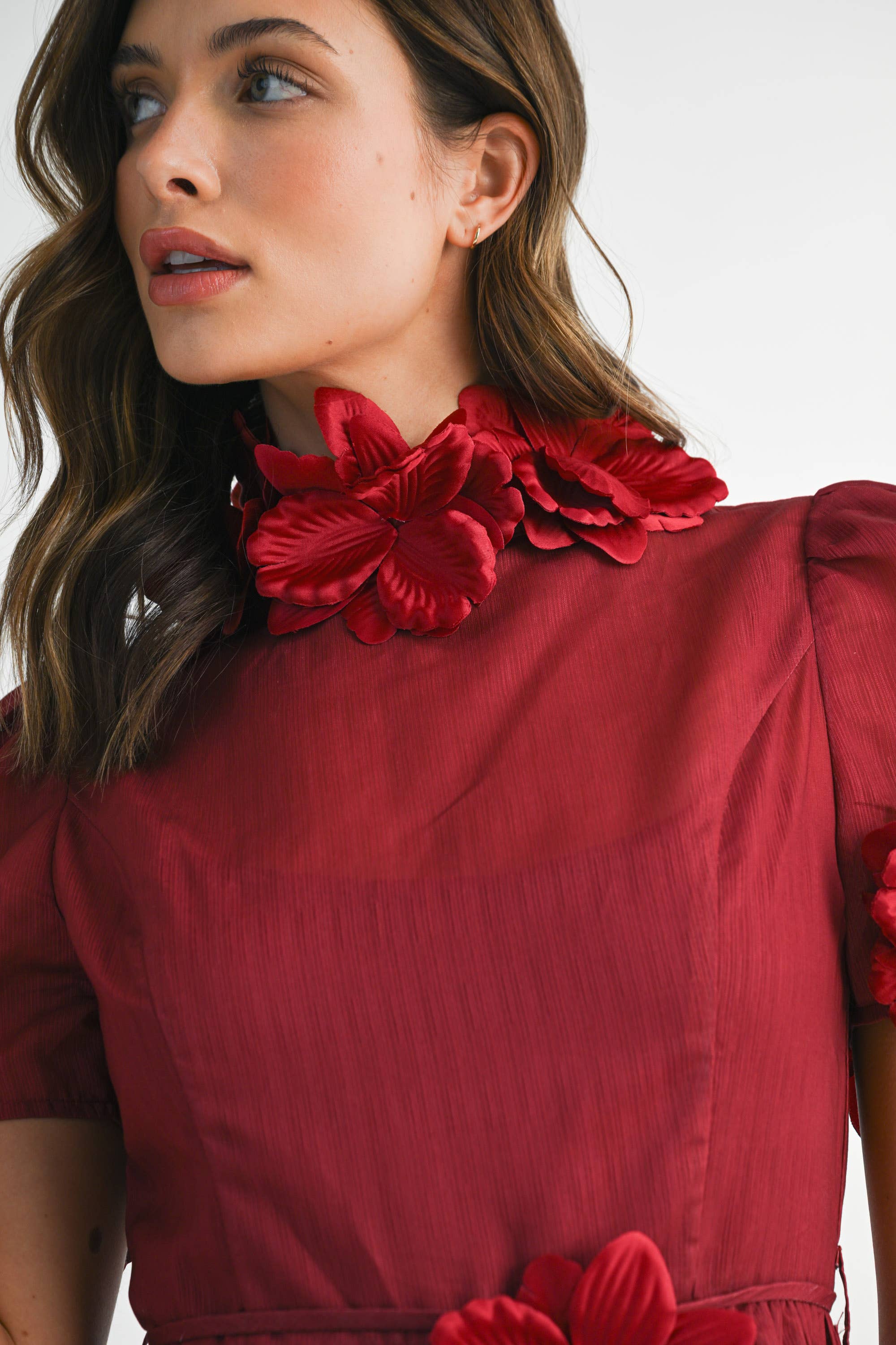 EB LUXE - Wholesale Dress - Women's - RD0026 3D Floral High Neck Short sleeve Midi Dress10