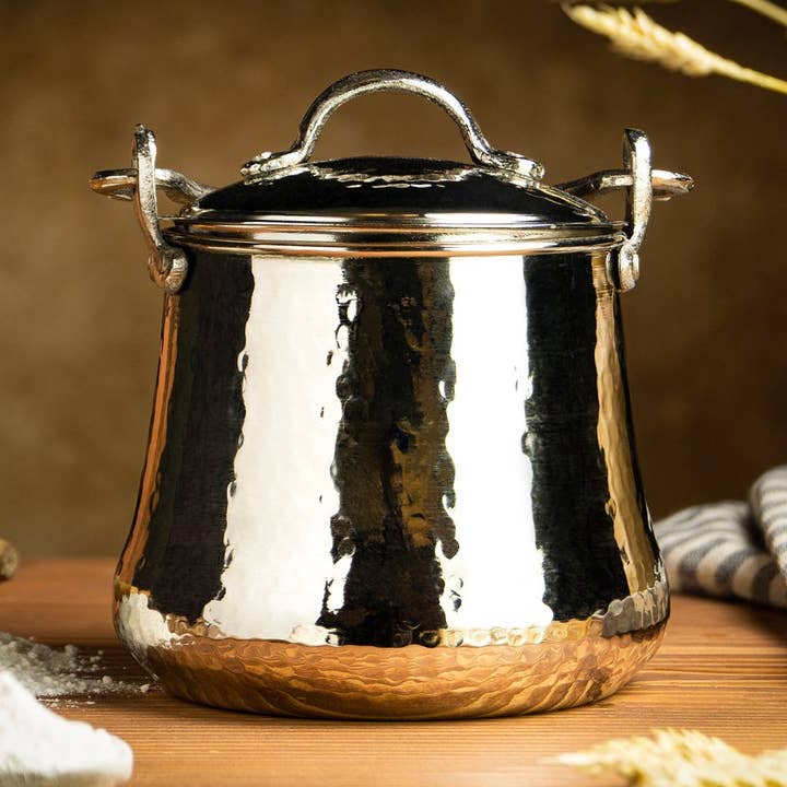 Handmade Nickel Colour Solid Copper Canister with Lid | Coffee Tea Flour Food Safe Storage Box 2500ml | Vintage Copper Jar for wholesale by ALFIQ Copper