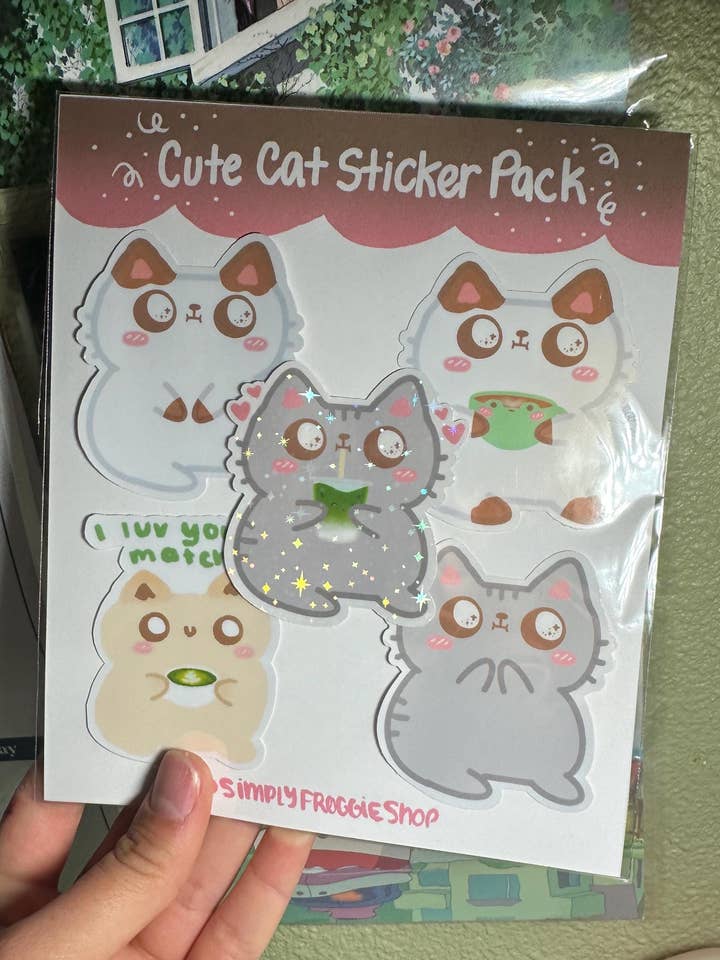 Cat Sticker Pack: Matcha, Kitten, Waterproof, Vinyl for wholesale by Simply Froggie Shop