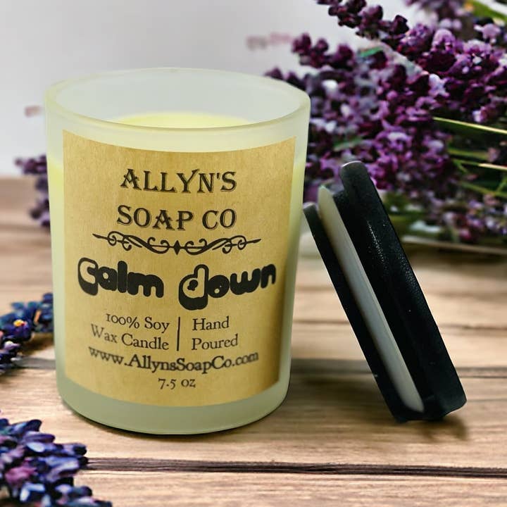 Calm Down Soy Candle for wholesale by Allyn’s Soap Co.