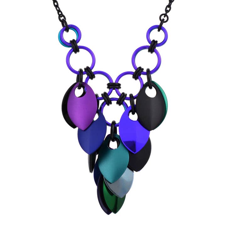 Cascading Leaves V Necklace - Dark Mermaid for wholesale by Rebeca Mojica Jewelry
