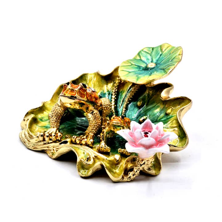 Ciel Collectables - Wholesale Decorative Figurine - Jeweled Frog With Baby on Lilt Pad With Flowers Hand Crafted
