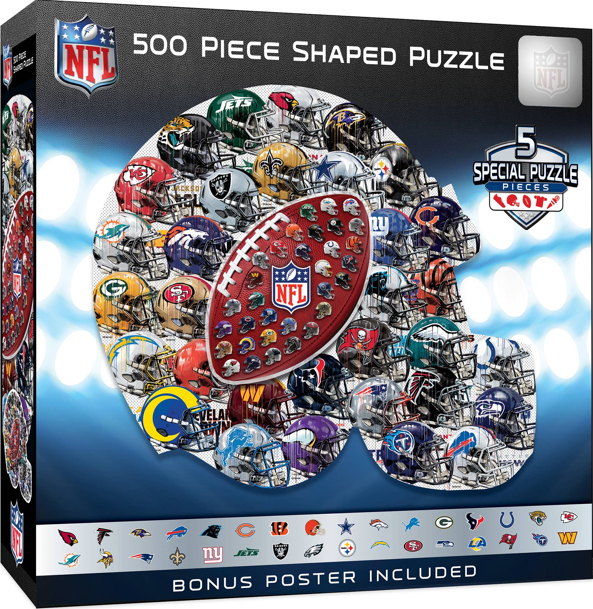 Masterpieces Puzzles - Wholesale Puzzle - Adult - NFL - Helmet Drip Art 500 Piece Shaped Puzzle0