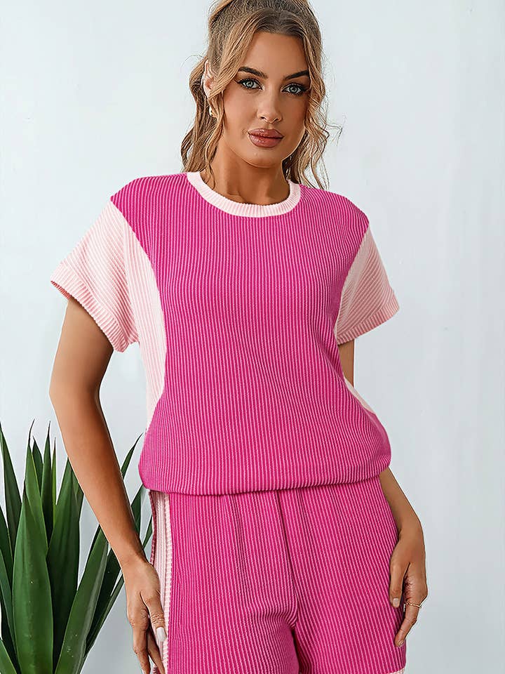 Textured Spiral Rib Two-Tone Contrast Lounge Set for wholesale by LA Society