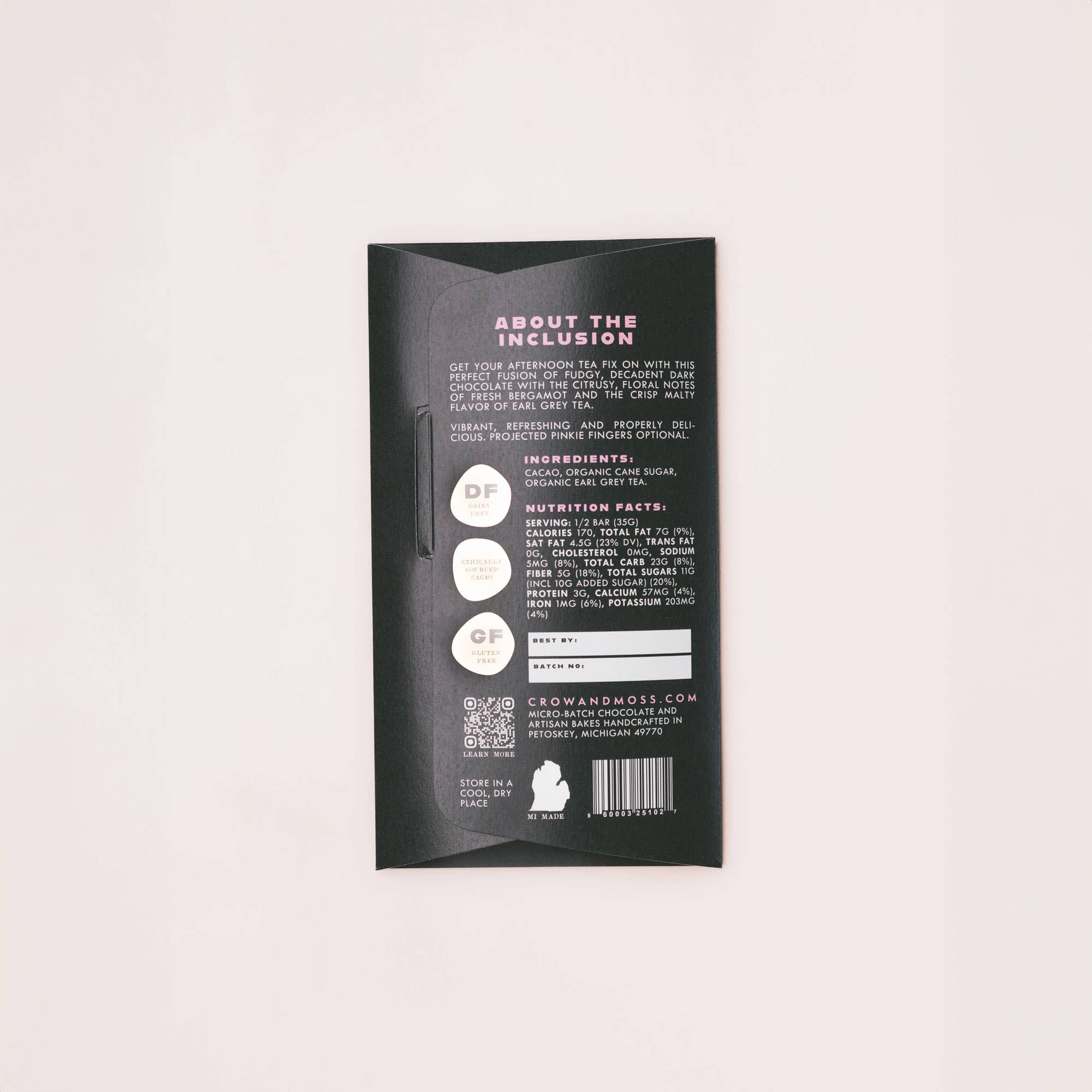 Crow & Moss Chocolate – wholesale Chokladkaka – Earl Grey-te mörk chokladkaka 67% - Förpackning med 81