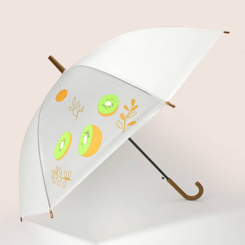 Sensibling Corp. - Wholesale Umbrella - Women's - 12PCS - Fruit Printed Accent Optic Transparent Wooden Handle Umbrellas2