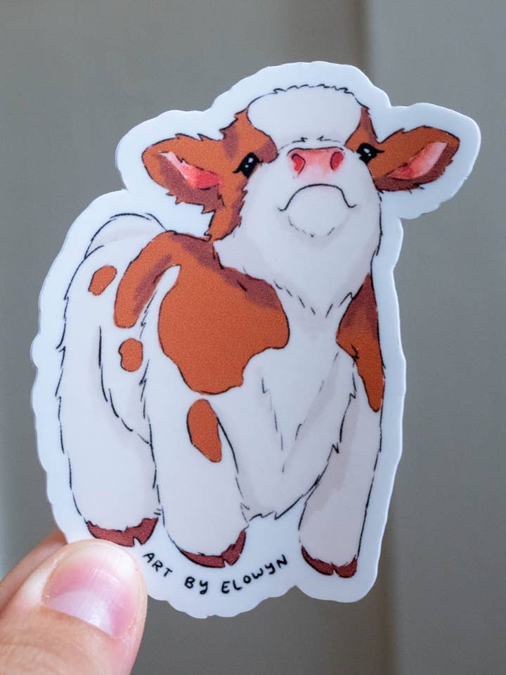 Fuzzy Cow Sticker for wholesale by Art By Elowyn