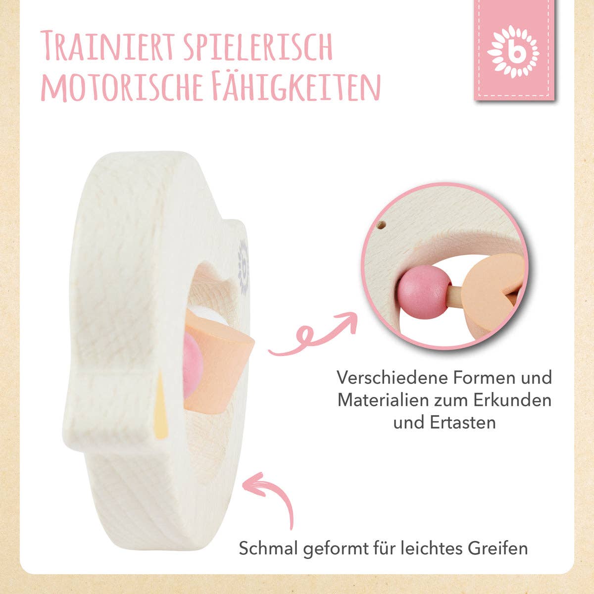 Bieco Spielwaren – wholesale Teether (not clip-on) – Baby – Teething ring bird pink5