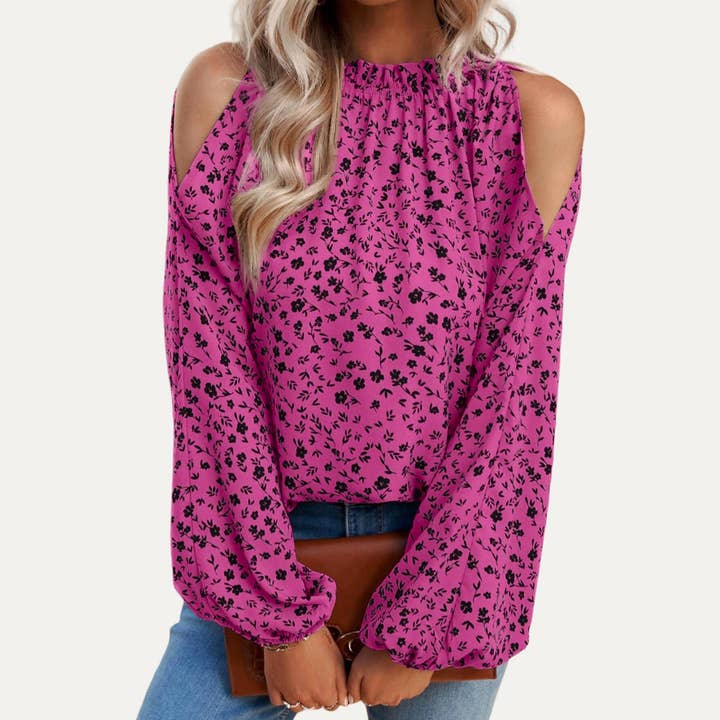 The Moment Collection - Wholesale Blouse - Women's - Sweetness Floral Print Cold-Shoulder Long Sleeve Top4
