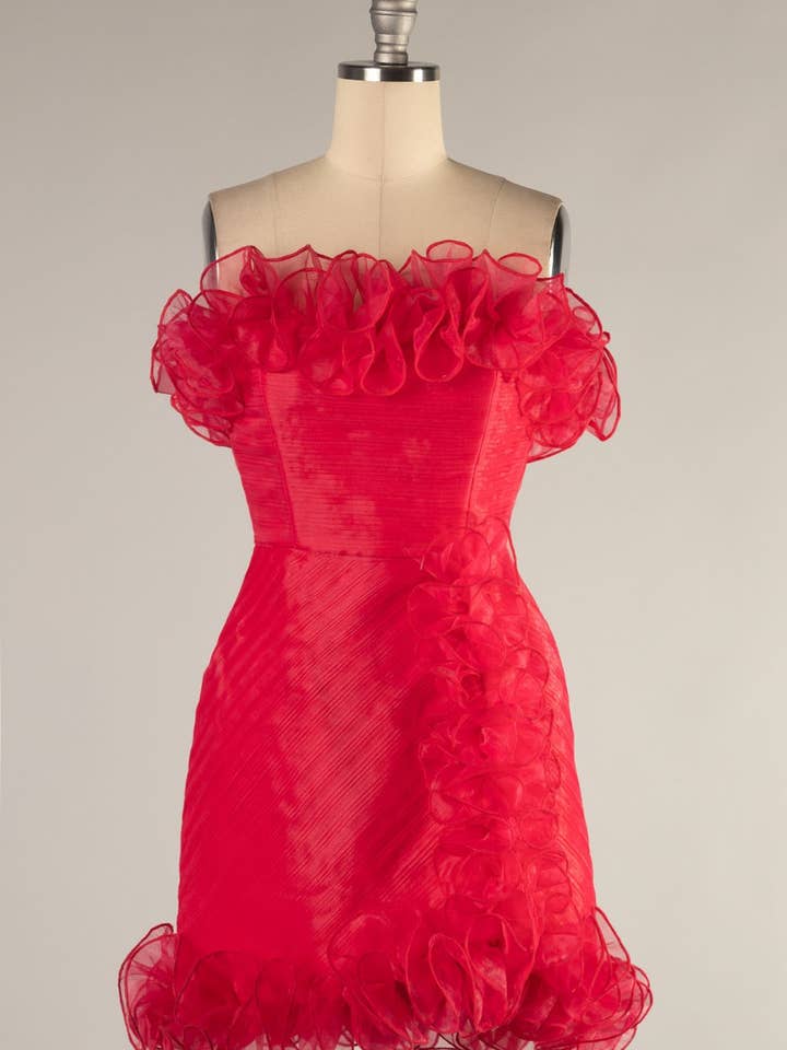 FSD2043-STK - Strapless orgasnza edge detailed dress for wholesale by Fascination by Intrend