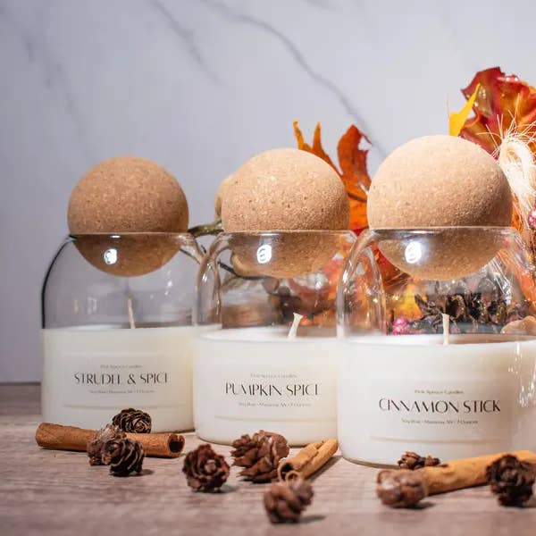 Pink Spruce - Wholesale Jar/Filled Candle - Fall Candle with Corktop lid available in multiple scentsÂ