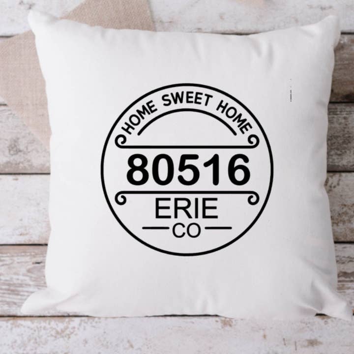 Zip Code White Pillow, Throw Pillow, Funny Pillow, 18 x 18 Pillow, Pillow, White Pillow for wholesale by Brandi Dai Designs