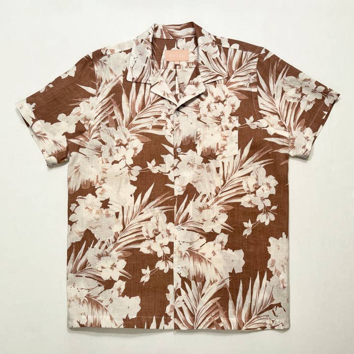 Camisa de Campismo: Estampa Floral de Folha de Palmeira por atacado de desde