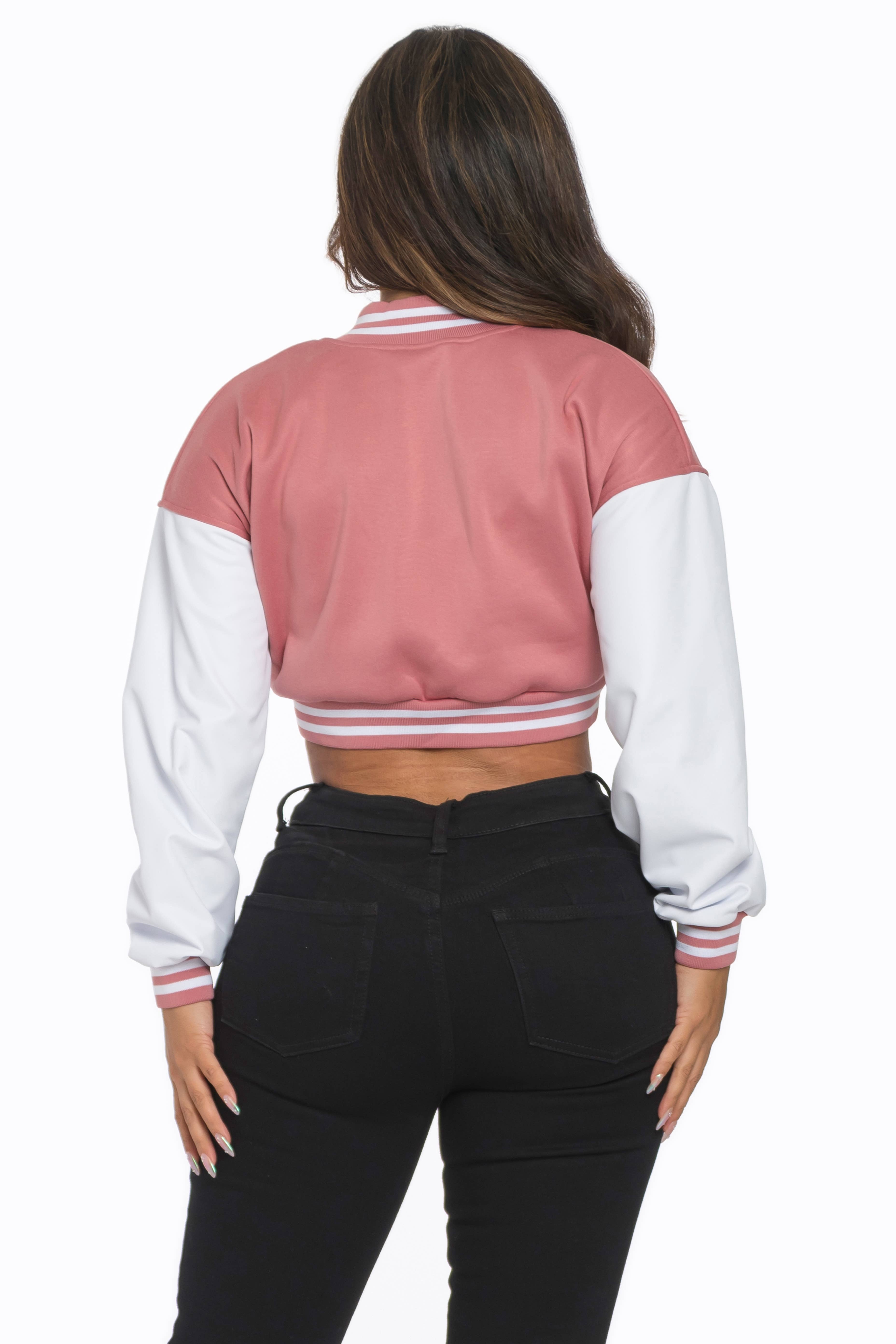 Lime All the Time - Wholesale Varsity/Baseball Jacket - Women's - B Logo Cropped Varsity Jacket13