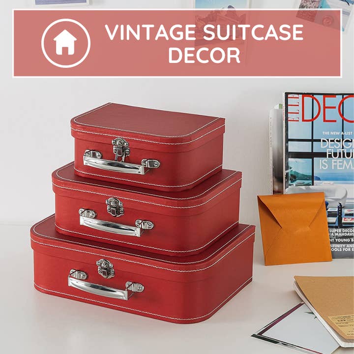 Soul & Lane - Wholesale Decorative Box - Set of 3 Rich Red Cardboard Suitcase Storage Box4