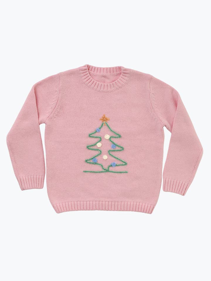 Girls Tinsel Tree Doodle Crew Neck in Pink for wholesale by Duffield Lane