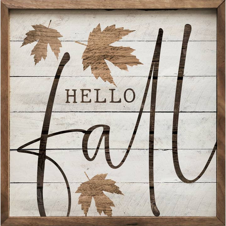 Kendrick Home - Wholesale Sign - Hello Fall Leaf Whitewash