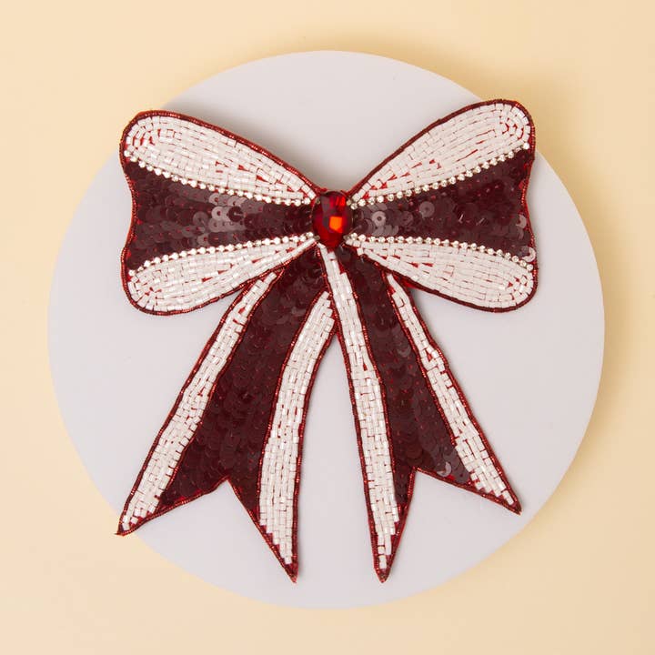 SP Sophia Collection - Wholesale Hair Clip - Women's - Sequins Bow Striped Ribbon Hair Clip1