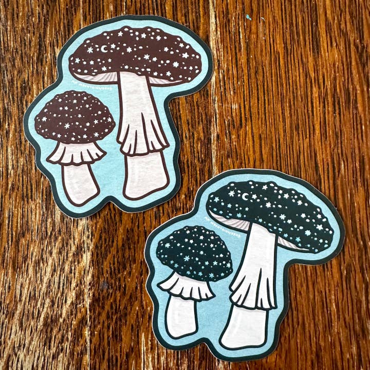 Starry Fly Agaric Mushroom Vinyl Sticker for wholesale by MP Mountainworks