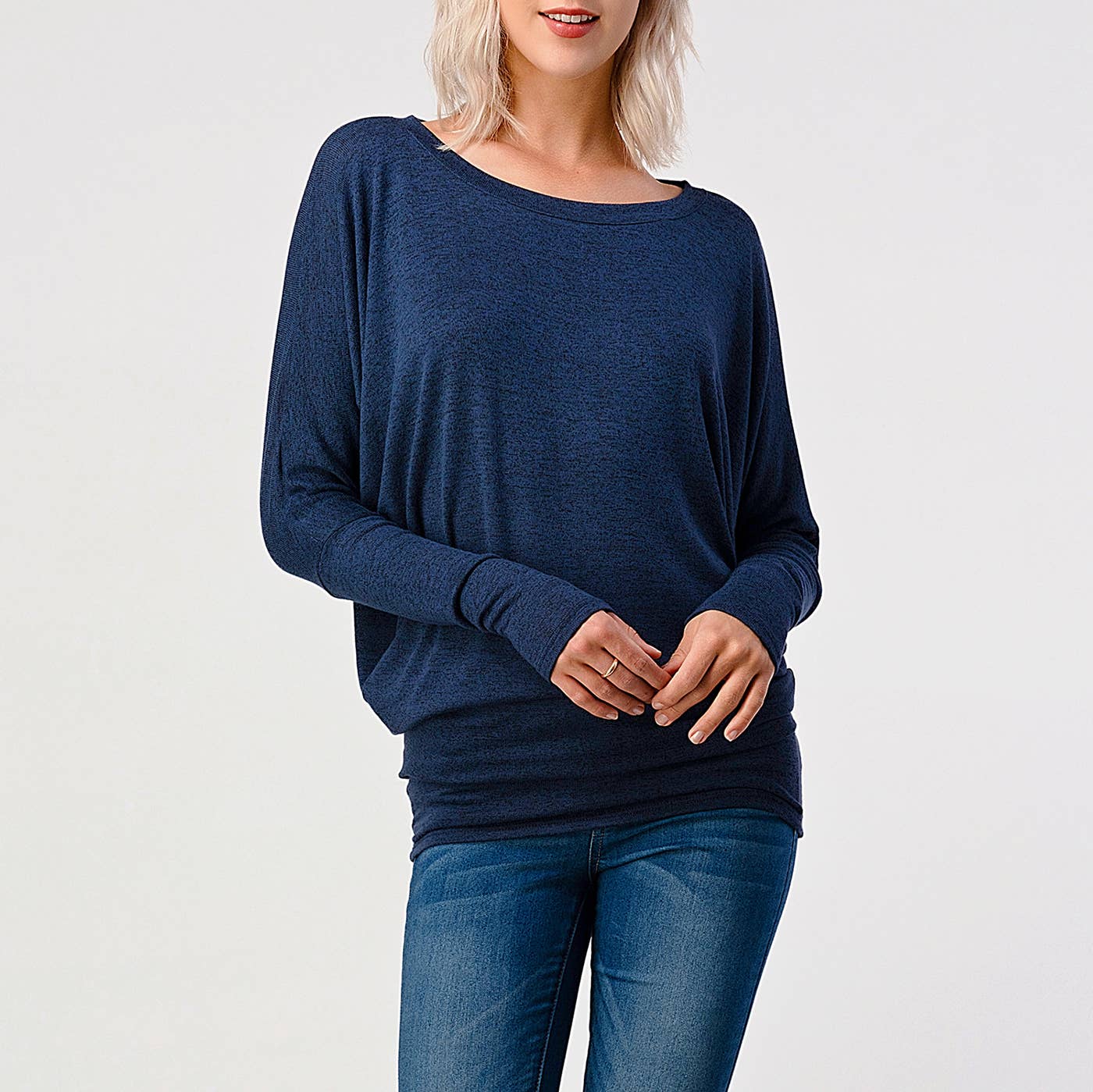 Heimious - Vente Haut en maille – femme - Haut en tricot Hacci à manches longues et col rond à manches Dolman, 270112