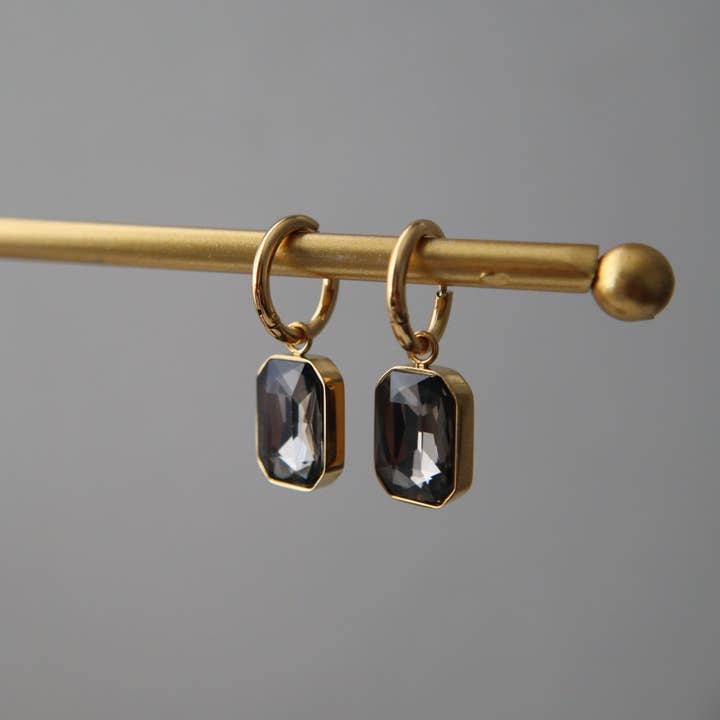 JESSA Jewelry - Wholesale Dangle Earrings - Naomi Hoops - Gray | Zircon Drop Hoops3