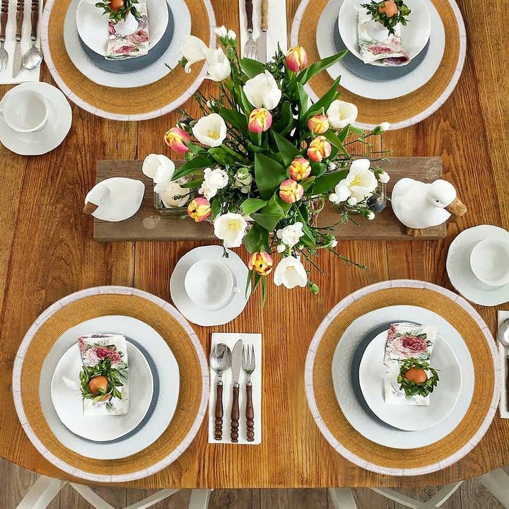 White Gold Handmade Beaded Placemats Round Dining Set of 4 for wholesale on Faire5