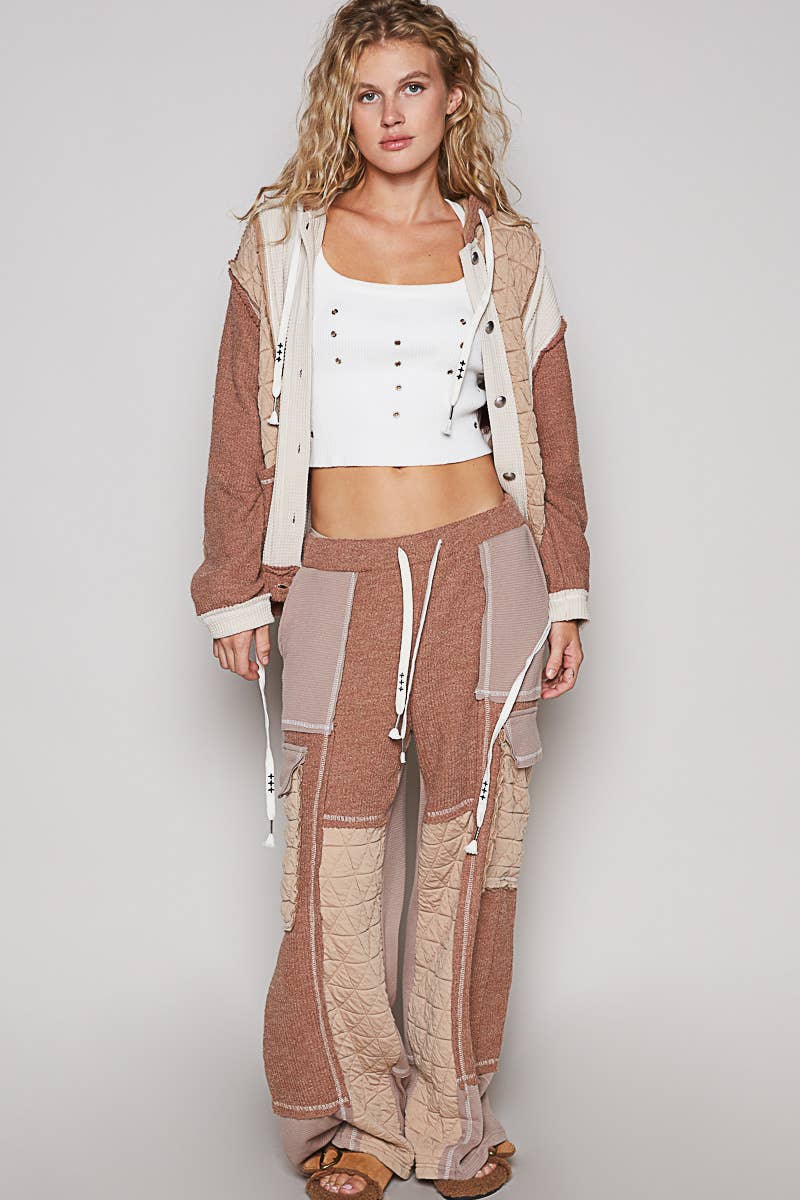 Pol Clothing - Wholesale Shirt Jacket/Shacket - Women's - Cut Sew Multi Fabric Quilted Thermal Hoodie Jacket SALE5