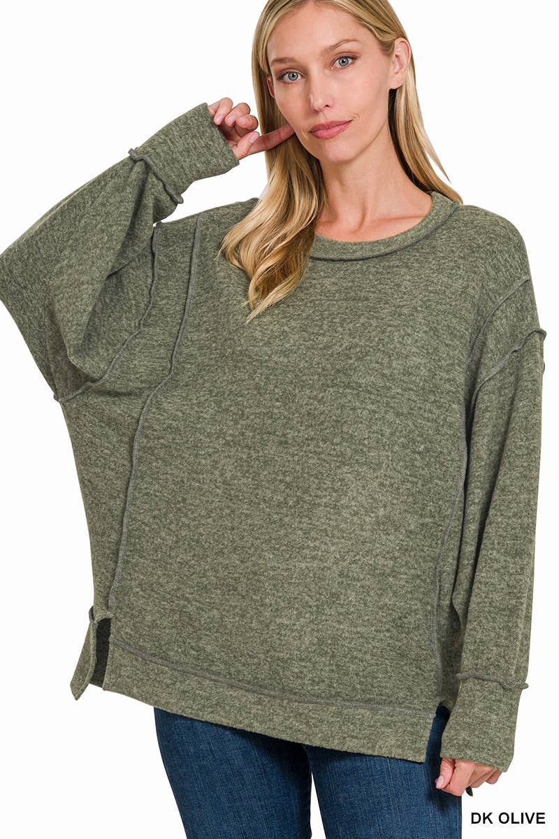 42POPS - Wholesale Knit Sweater - Women's - `.Brushed Melange Hacci Exposed Seam Sweater W/ Side1