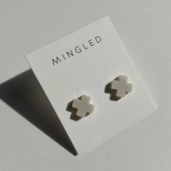 Mingled - Wholesale Stud/Post Earrings - Beige Cross Stud Earrings - Small Cross Earrings, Minimalist0