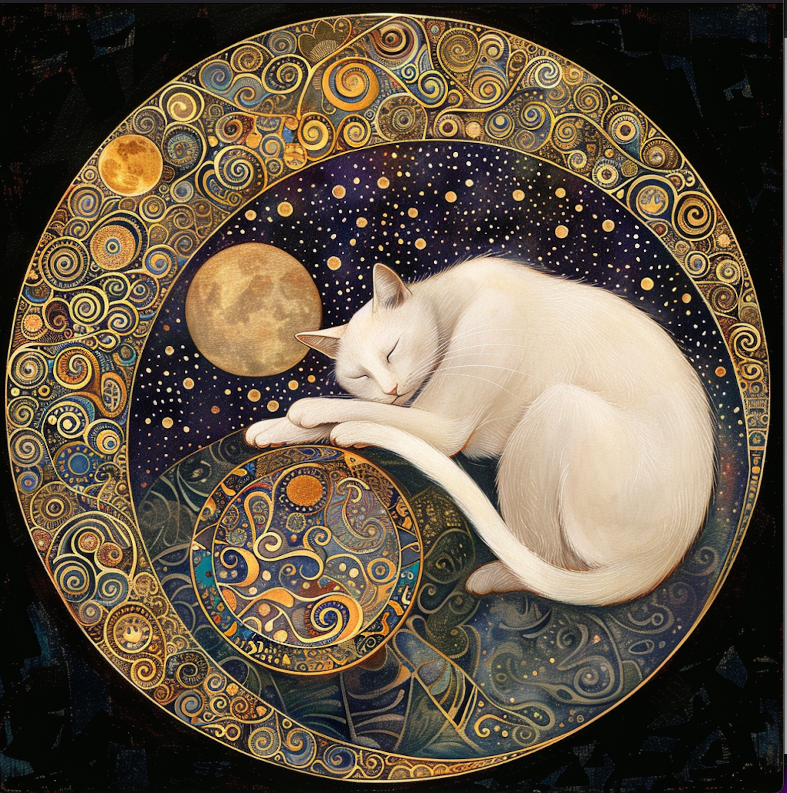 Bodhi Leaf Market - Wholesale Art Print - Mystical White Cat and Moon Wall Accent, Tambourine Wall Art1