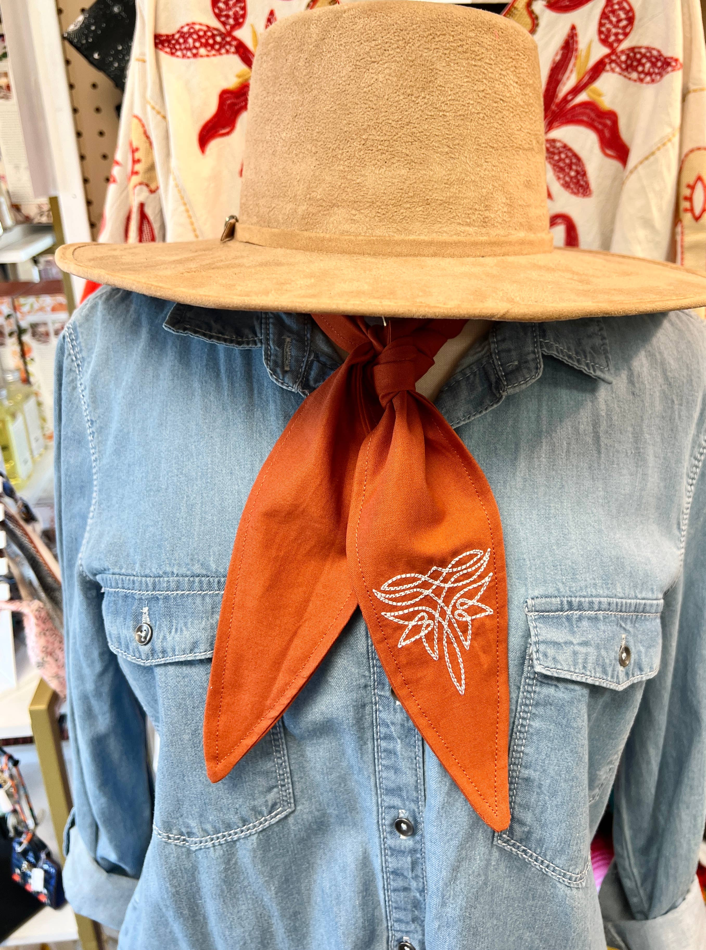 The Funky Soul - Wholesale Scarf - Women's - Western Boot Stitch Embroidered Ascot Scarf, Gifts1