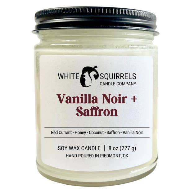 White Squirrels Candle Co - Vendita all'ingrosso Candela in vasetto - Vaniglia Noir + Zafferano - Barattolo di vetro dritto da 8oz