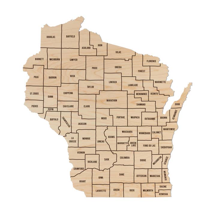 Carte Murale du Comté du Wisconsin - Fabriquée en Bois de Cerisier ou d'Érable pour la vente par LazerEdge
