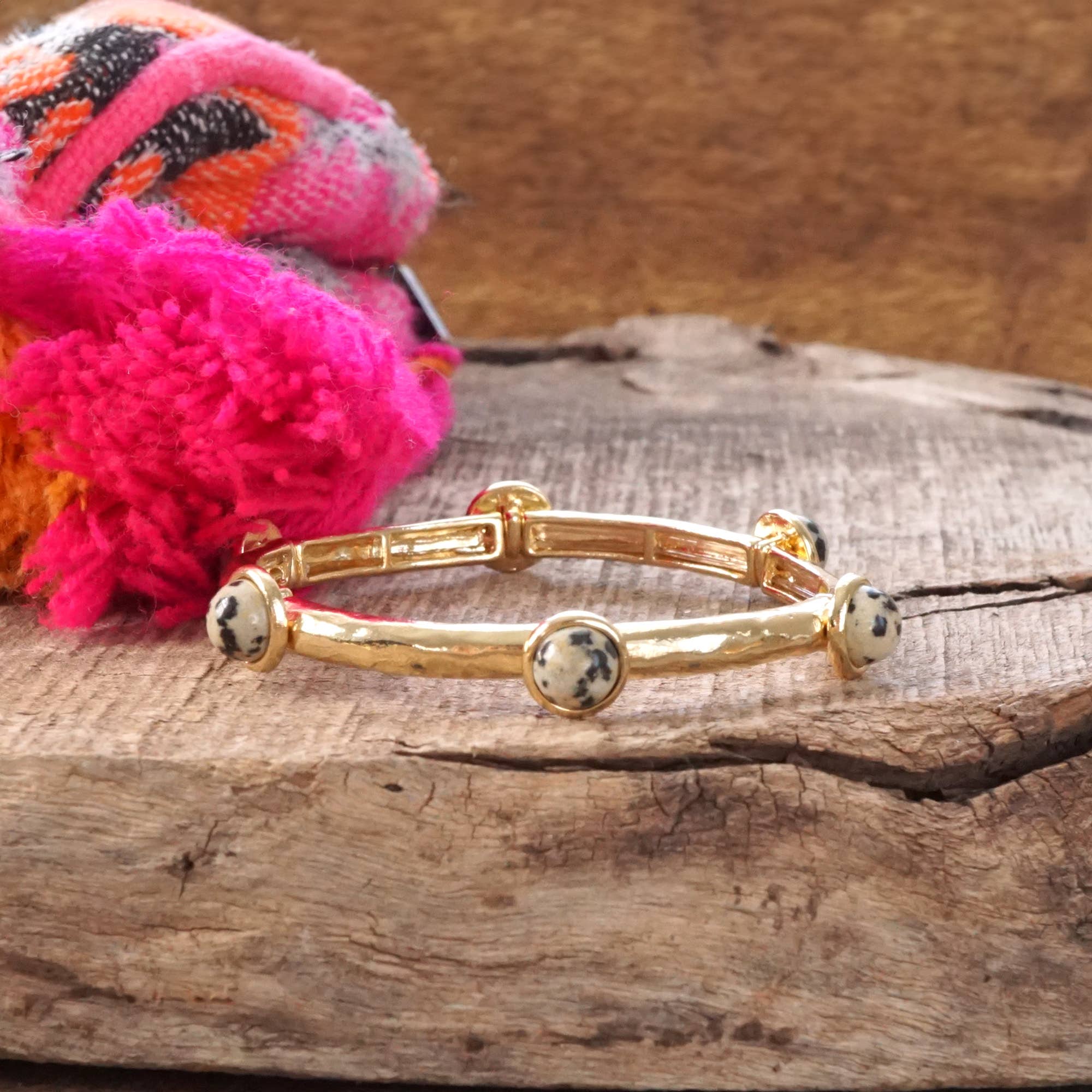 PennyLine inc - Wholesale Bangle Bracelet - Jeweled Golden Bangle with semi precious stone dots10