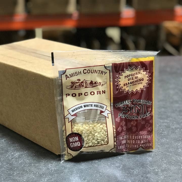 Amish Country Popcorn - Wholesale Popcorn - 5.5oz Tri-Pack of White Hulless Popcorn
