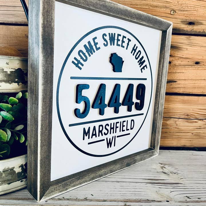 The Farmer's Wife - Wholesale Sign - Custom Home Zip Code Sign | Personalized City & Zip Code Decor | Raised Lettering & Printed Background2