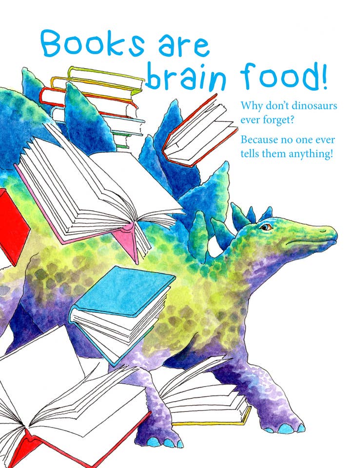 Stegosaurus Reads Book Fun Notecard for wholesale by Karen Ritz Cards